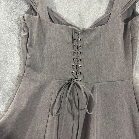 House of CB Cheri French Grey Fitted Mini Dress - Lace Up Back Fit Flare  L+ - Picture 13 of 16